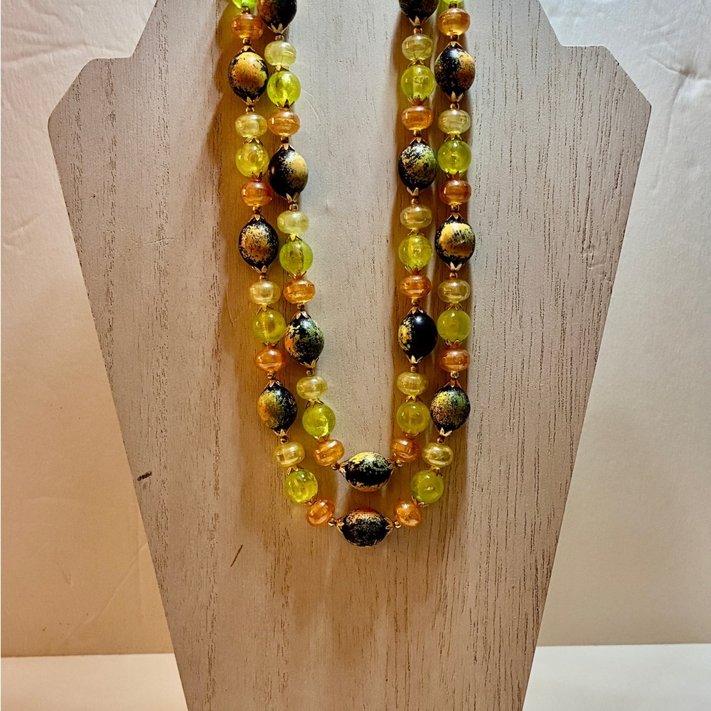 Vintage Hong Kong Green & Orange Plastic Beads with Silver & Gold Tone Accents